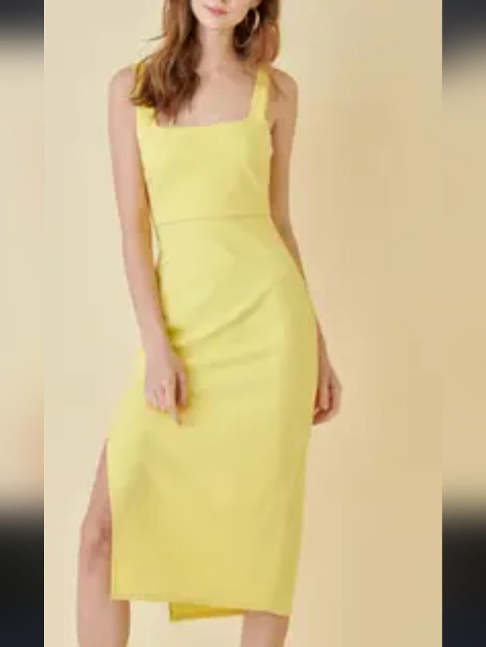 vestique Yellow Square-Neck Midi Dress with Side Slit